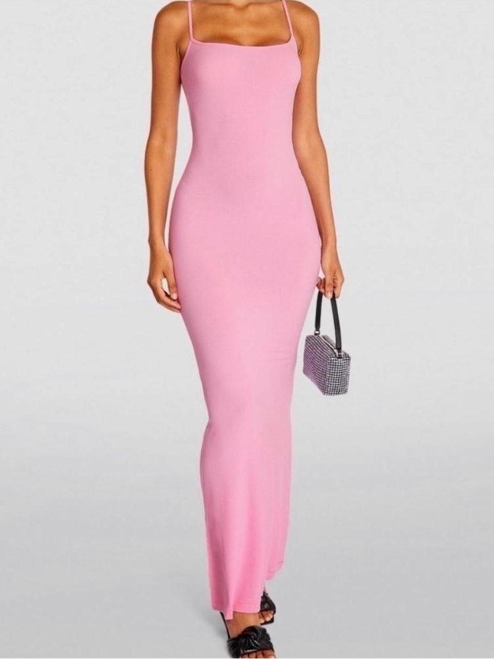 Skims Pink Maxi Dress with Spaghetti Straps, Size XS